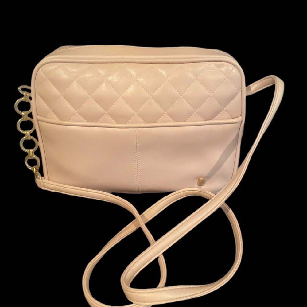 Leslie Fay Pink Quilted Crossbody Bag with Gold Hardware